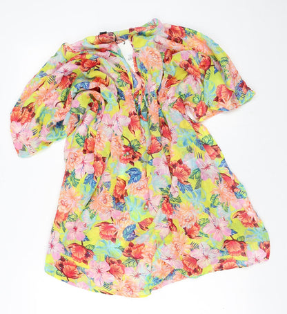 Primark Womens Multicoloured Floral Polyester Fit & Flare  Size 8  V-Neck  - Sheer