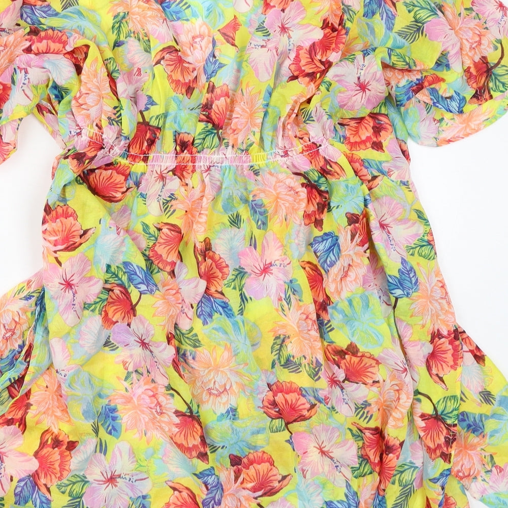 Primark Womens Multicoloured Floral Polyester Fit & Flare  Size 8  V-Neck  - Sheer