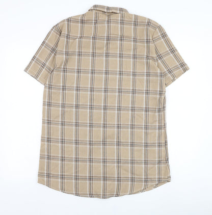 SheIn Mens Brown Check Polyester  Button-Up Size S Collared Button