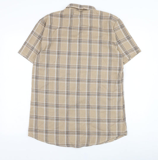 SheIn Mens Brown Check Polyester  Button-Up Size S Collared Button