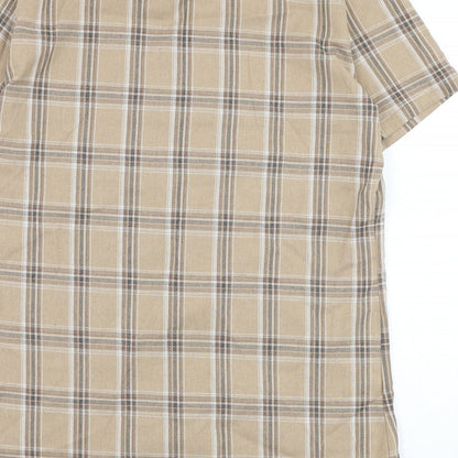 SheIn Mens Brown Check Polyester  Button-Up Size S Collared Button