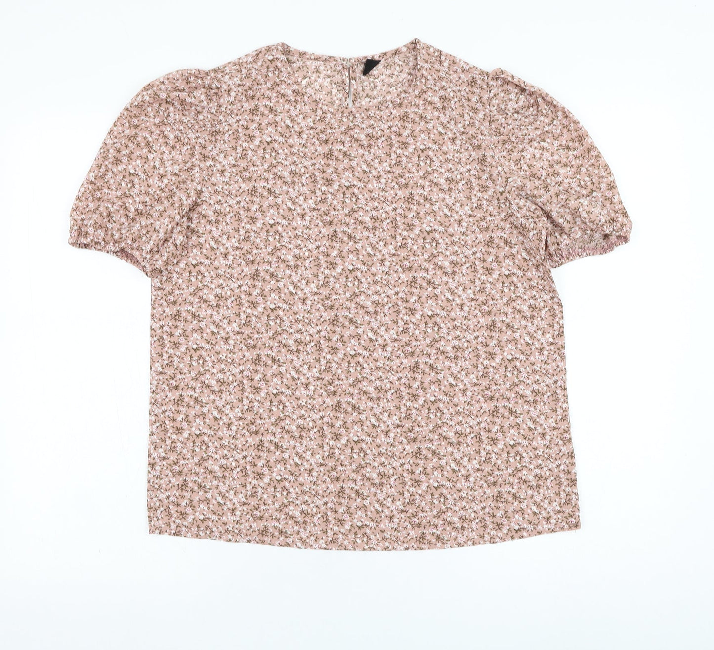 SheIn Womens Pink Floral Polyester Basic Blouse Size 8 Round Neck