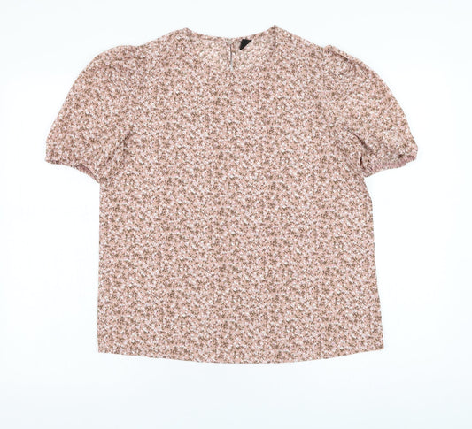 SheIn Womens Pink Floral Polyester Basic Blouse Size 8 Round Neck