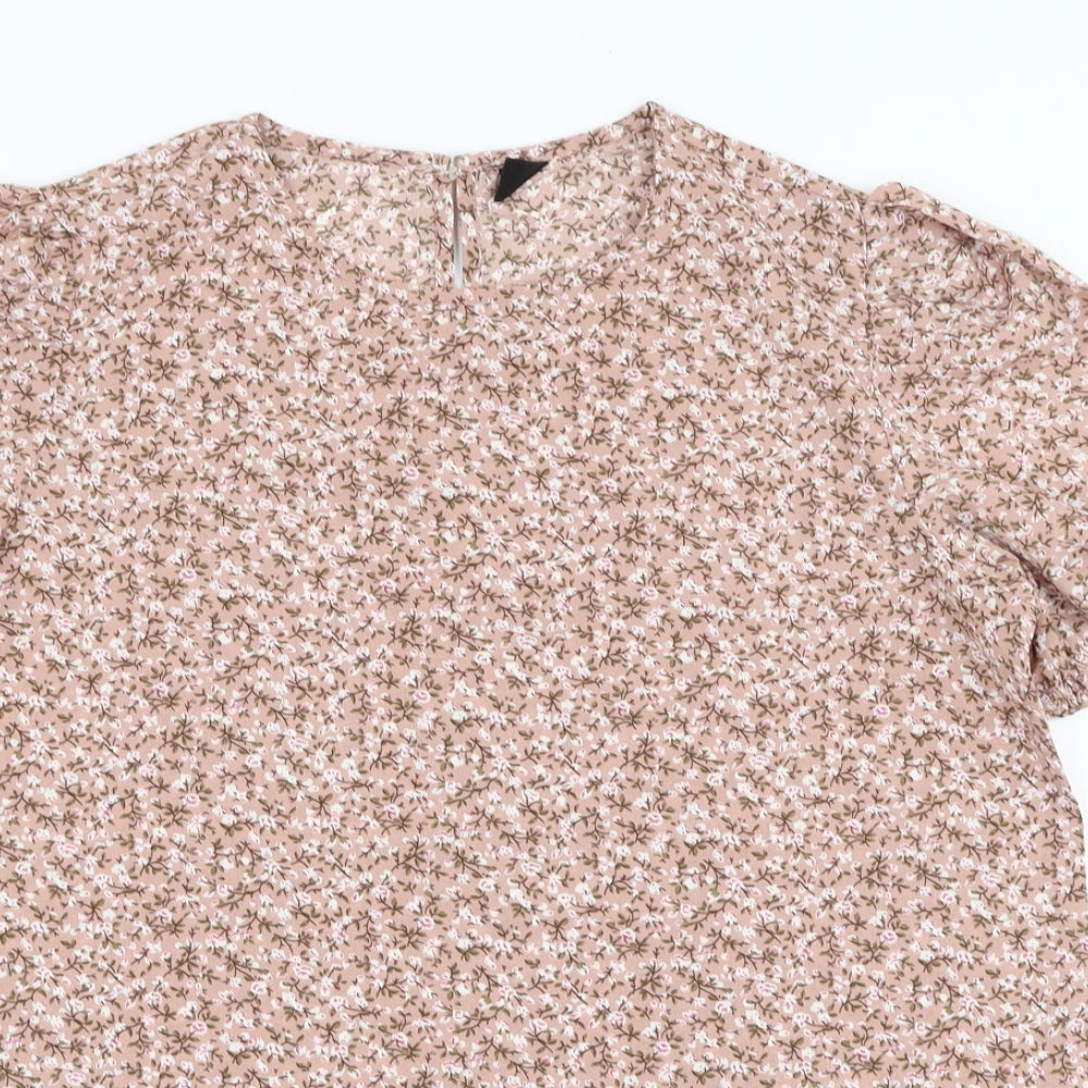 SheIn Womens Pink Floral Polyester Basic Blouse Size 8 Round Neck
