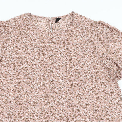 SheIn Womens Pink Floral Polyester Basic Blouse Size 8 Round Neck