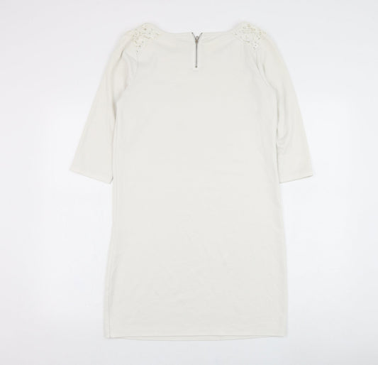 ESMARA Womens White  Polyester Shift  Size 10  Round Neck Zip