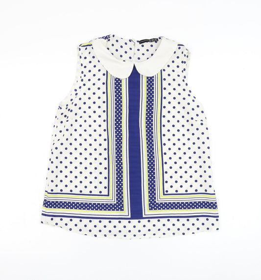 Atmosphere Womens White Polka Dot Polyester Basic Blouse Size 12 Collared