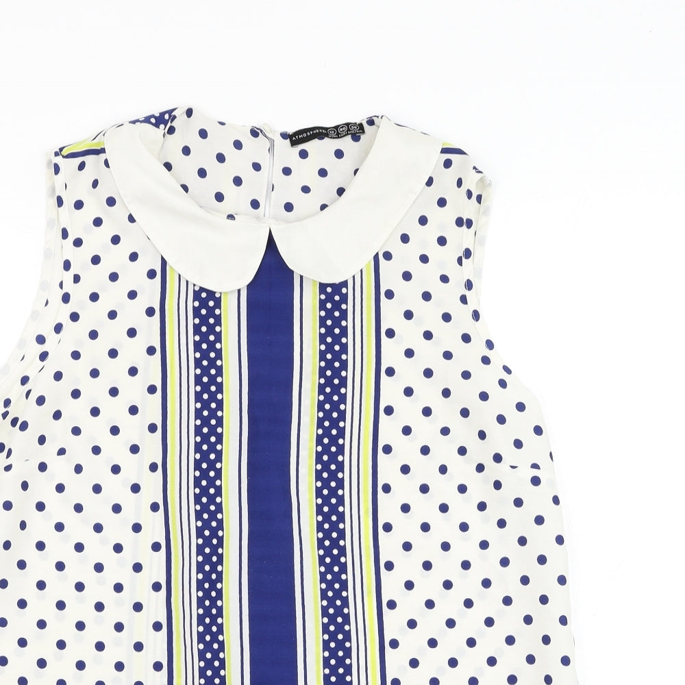 Atmosphere Womens White Polka Dot Polyester Basic Blouse Size 12 Collared