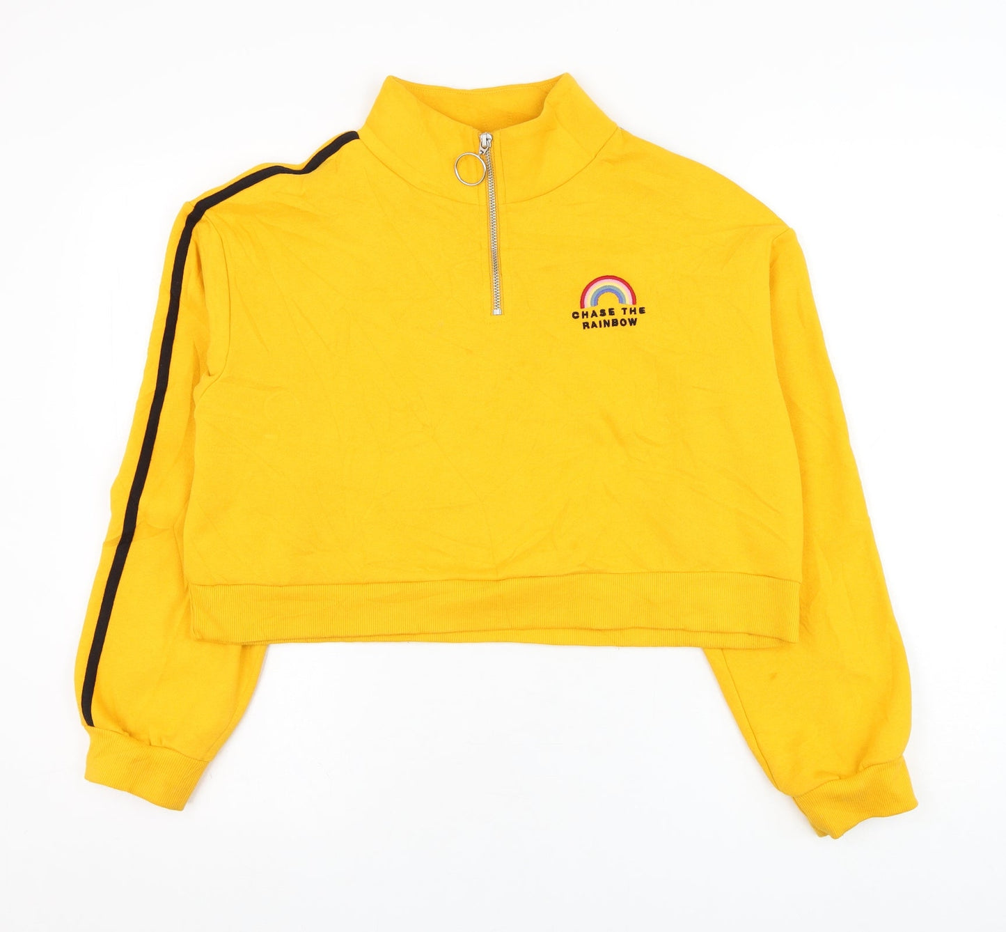 H&M Womens Yellow  Cotton Pullover Sweatshirt Size M  Pullover - Rainbow