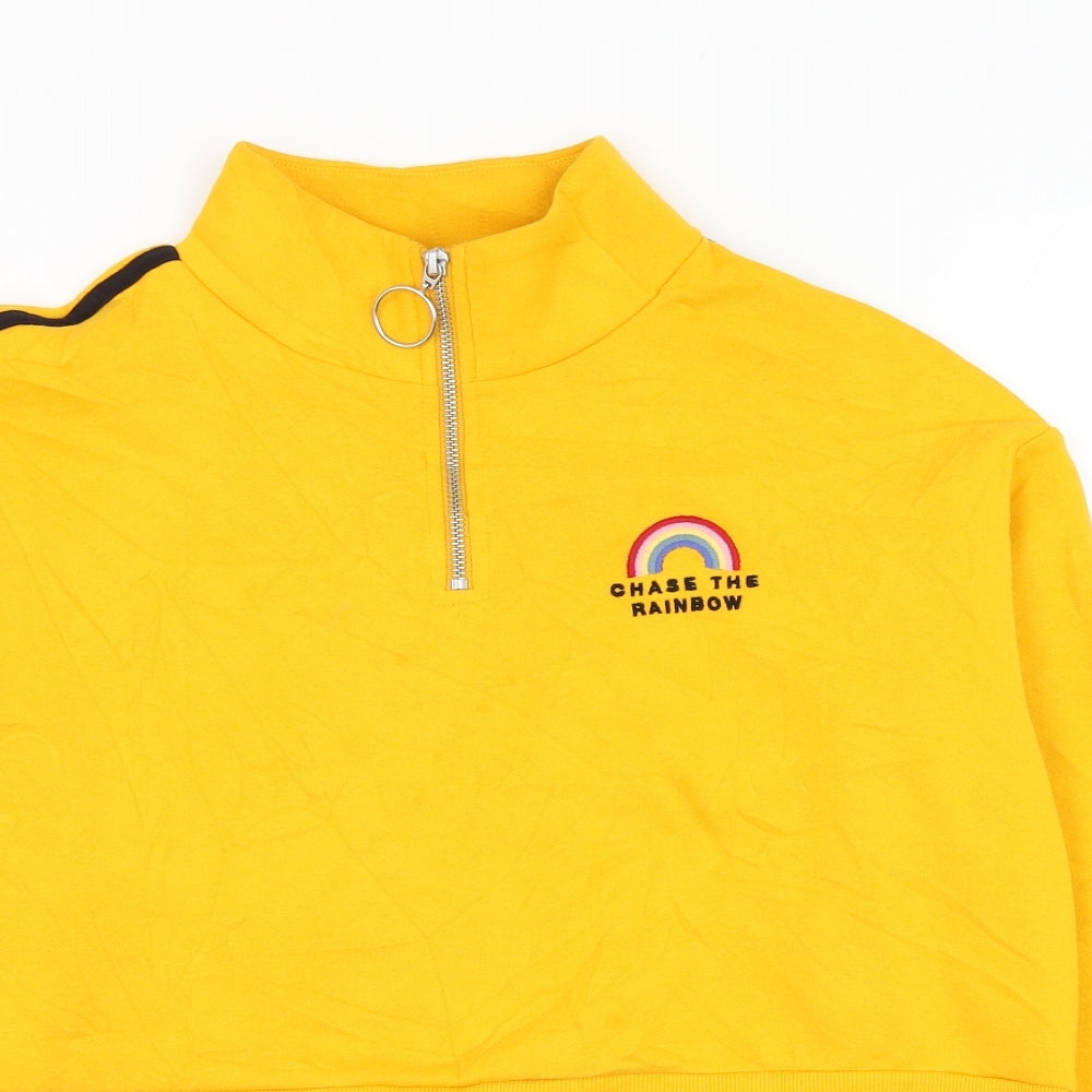 H&M Womens Yellow  Cotton Pullover Sweatshirt Size M  Pullover - Rainbow