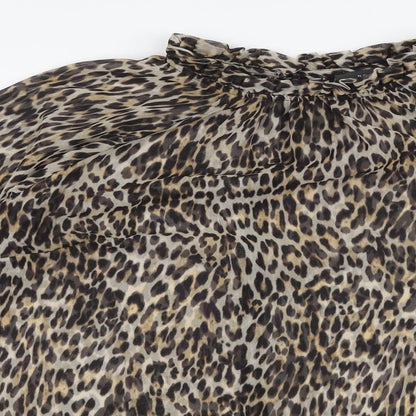 Primark Womens Brown Animal Print Polyester Basic Blouse Size 6 High Neck
