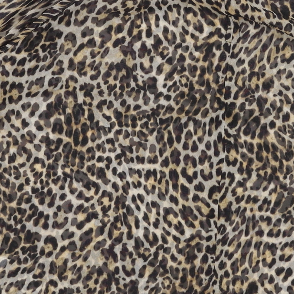 Primark Womens Brown Animal Print Polyester Basic Blouse Size 6 High Neck