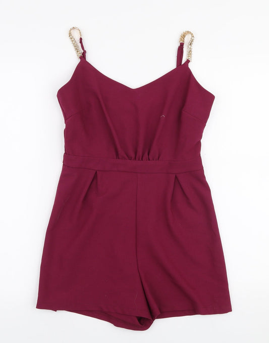 New Look Womens Purple  Polyester Playsuit One-Piece Size 8 L3 in Zip