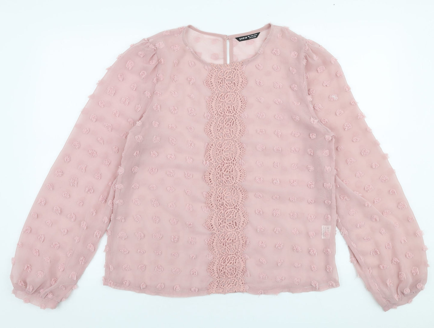 SheIn Womens Pink  Polyester Basic Blouse Size L Round Neck