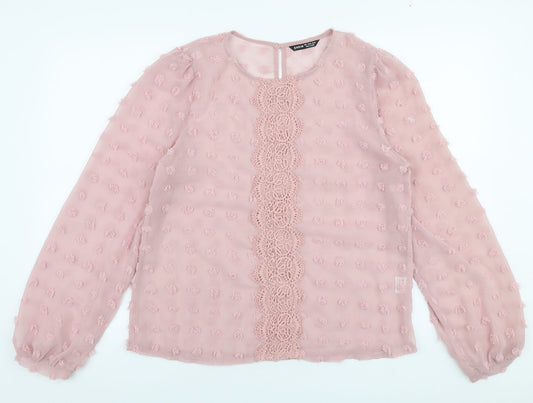 SheIn Womens Pink  Polyester Basic Blouse Size L Round Neck