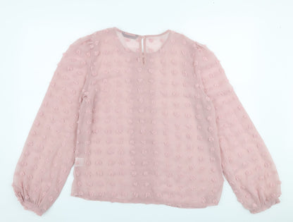 SheIn Womens Pink  Polyester Basic Blouse Size L Round Neck