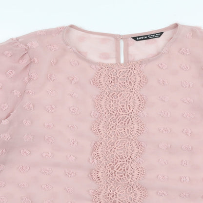 SheIn Womens Pink  Polyester Basic Blouse Size L Round Neck