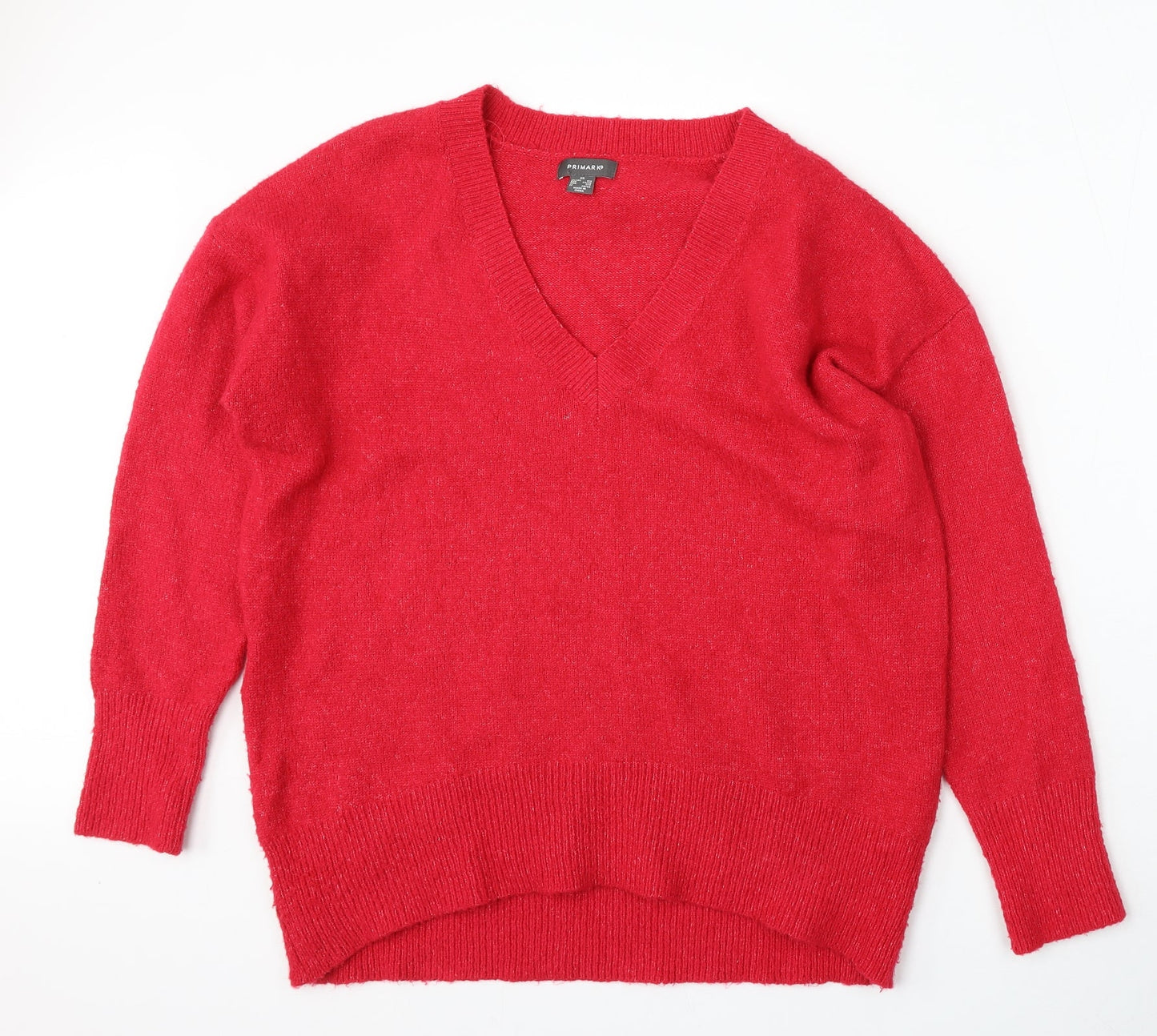 Primark Womens Red V-Neck  Acrylic Pullover Jumper Size XS