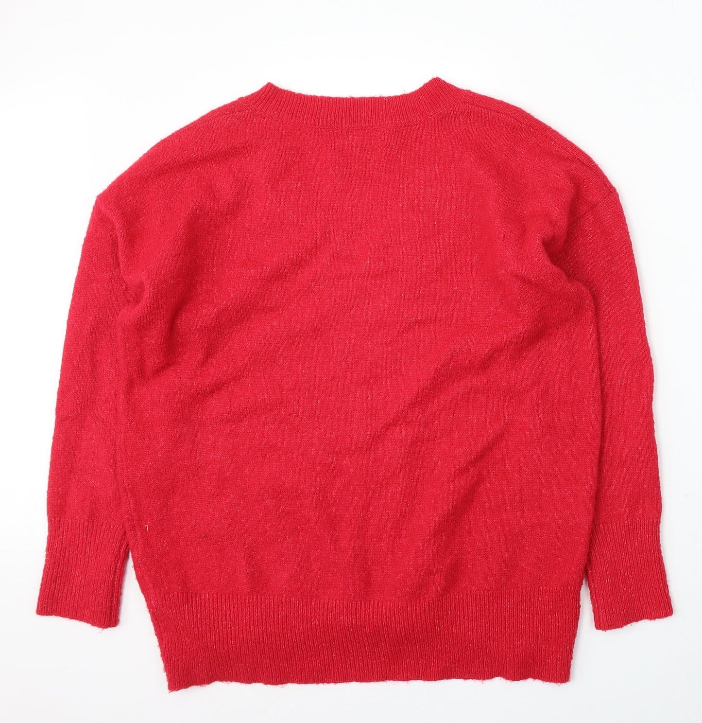 Primark Womens Red V-Neck  Acrylic Pullover Jumper Size XS