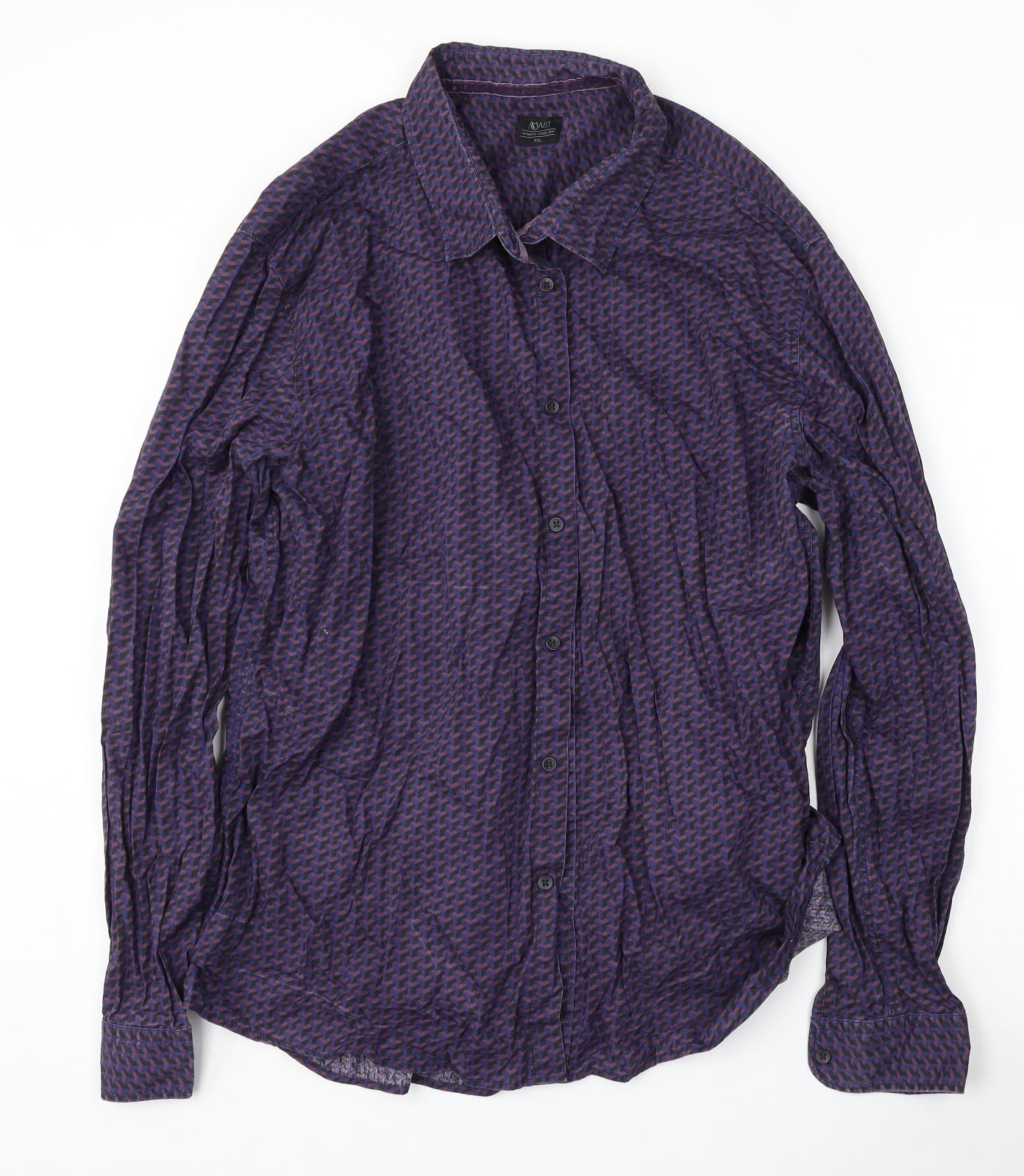 ACW85 Mens Purple Geometric Cotton  Button-Up Size 2XL Collared Button