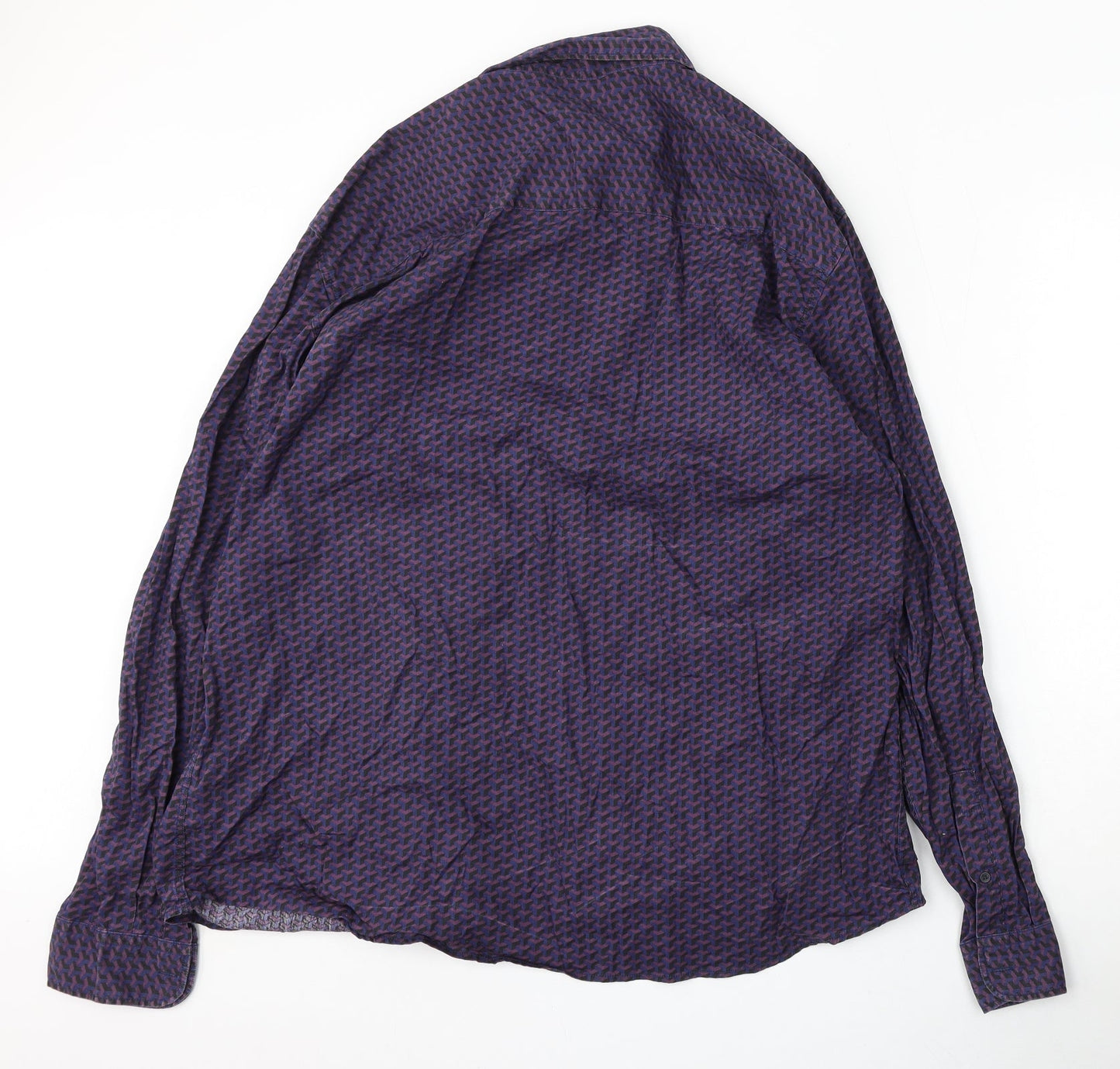 ACW85 Mens Purple Geometric Cotton  Button-Up Size 2XL Collared Button