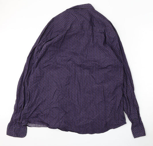 ACW85 Mens Purple Geometric Cotton  Button-Up Size 2XL Collared Button