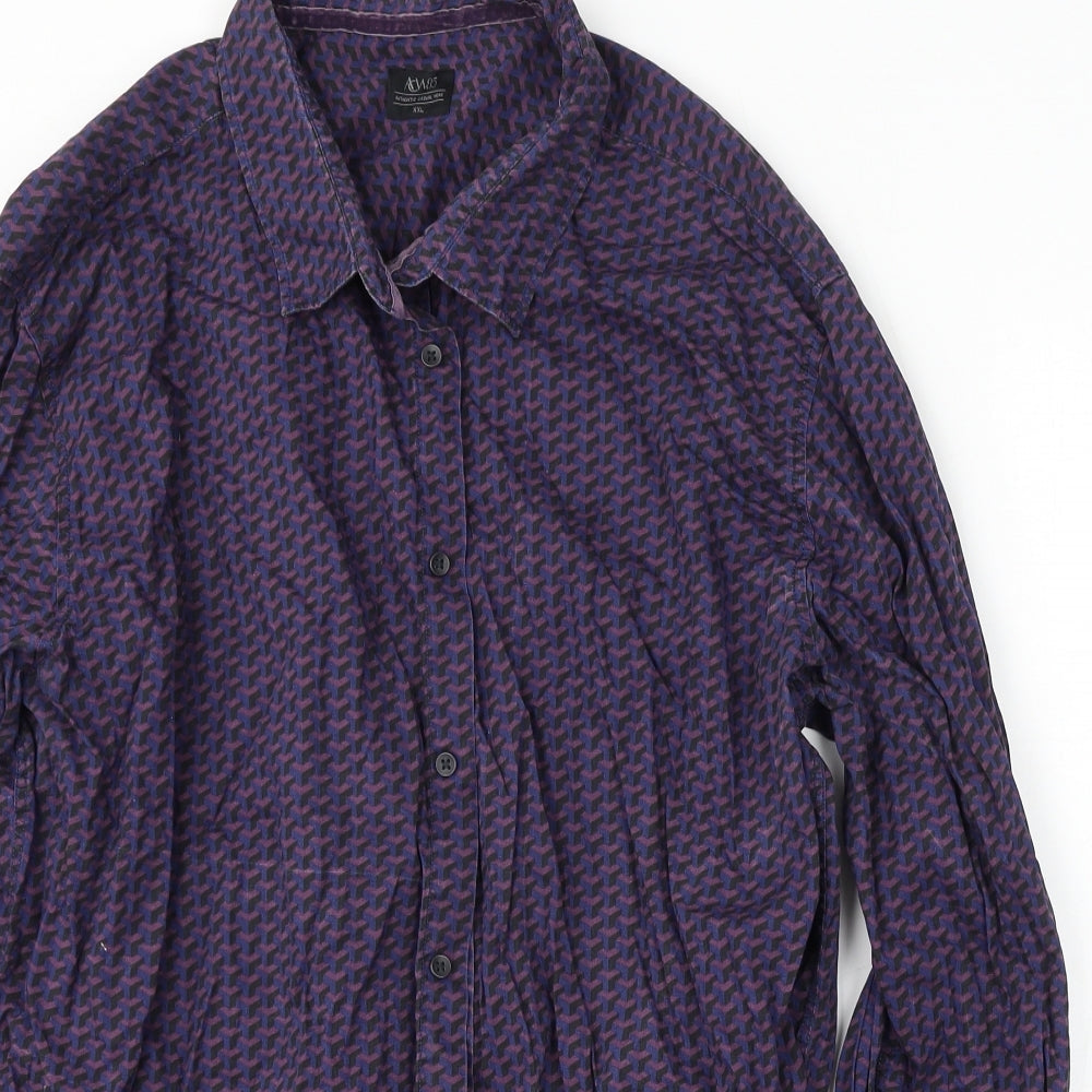 ACW85 Mens Purple Geometric Cotton  Button-Up Size 2XL Collared Button