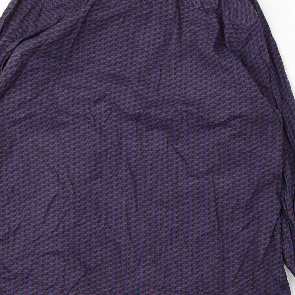 ACW85 Mens Purple Geometric Cotton  Button-Up Size 2XL Collared Button