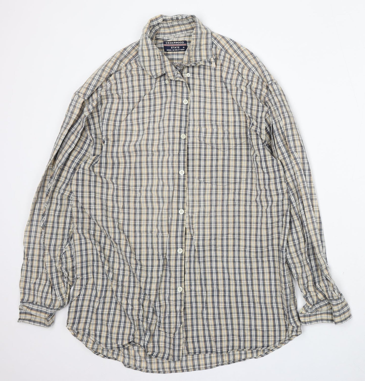 Mens UK Size M Cedar Wood State Yellow  Button-Up Long Sleeve Casual Shirt