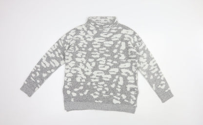 F&F Womens Grey Mock Neck Animal Print Acrylic Pullover Jumper Size 12