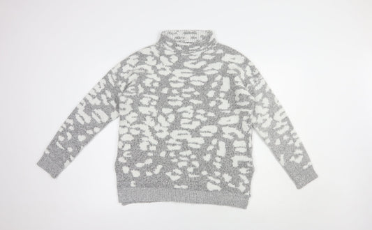 F&F Womens Grey Mock Neck Animal Print Acrylic Pullover Jumper Size 12
