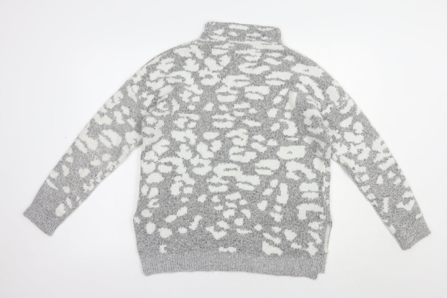 F&F Womens Grey Mock Neck Animal Print Acrylic Pullover Jumper Size 12
