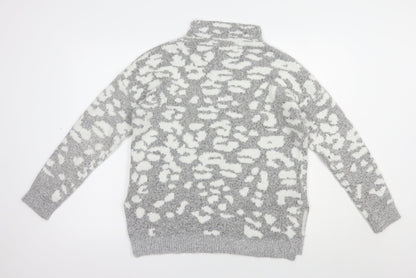 F&F Womens Grey Mock Neck Animal Print Acrylic Pullover Jumper Size 12