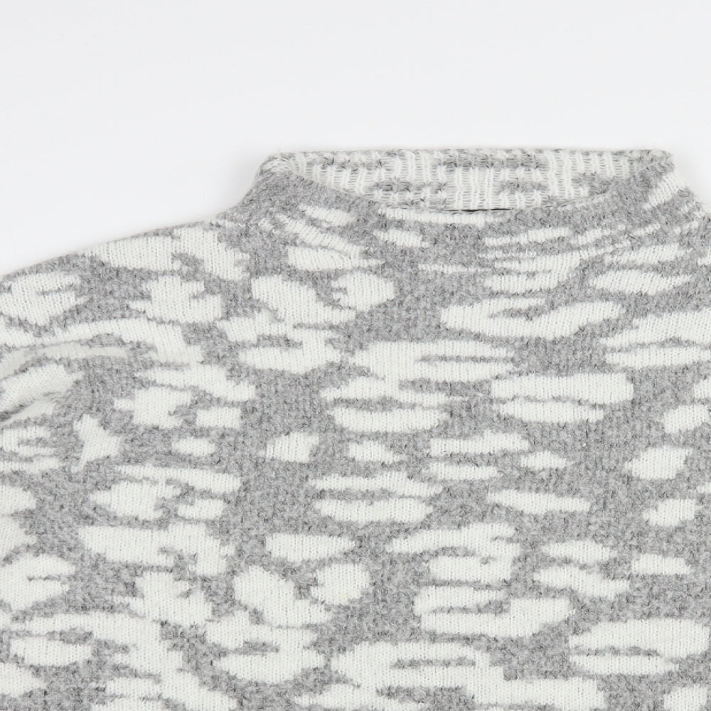 F&F Womens Grey Mock Neck Animal Print Acrylic Pullover Jumper Size 12