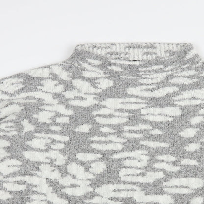 F&F Womens Grey Mock Neck Animal Print Acrylic Pullover Jumper Size 12