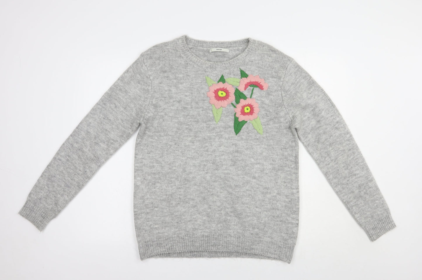 George Womens Grey Crew Neck  Acrylic Pullover Jumper Size 12