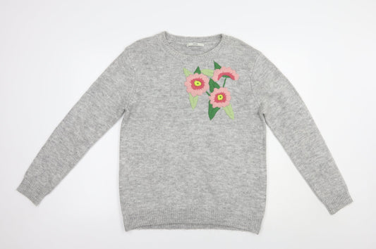 George Womens Grey Crew Neck  Acrylic Pullover Jumper Size 12