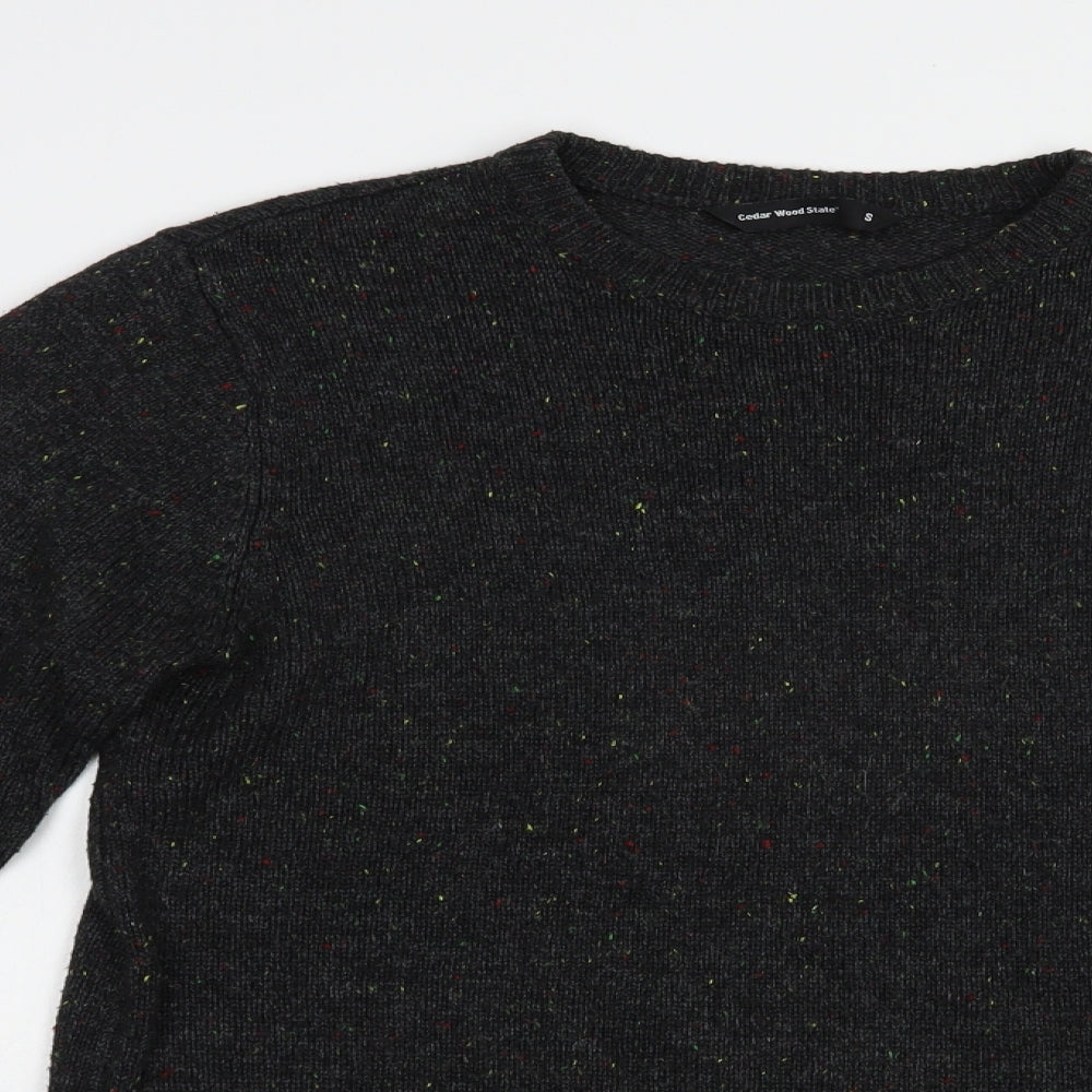 Cedar Wood State Mens Grey Crew Neck  Acrylic Pullover Jumper Size S