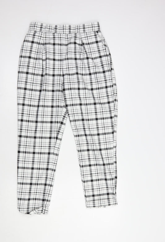 Stradivarius Womens White Plaid Polyester Trousers  Size M L25 in Regular