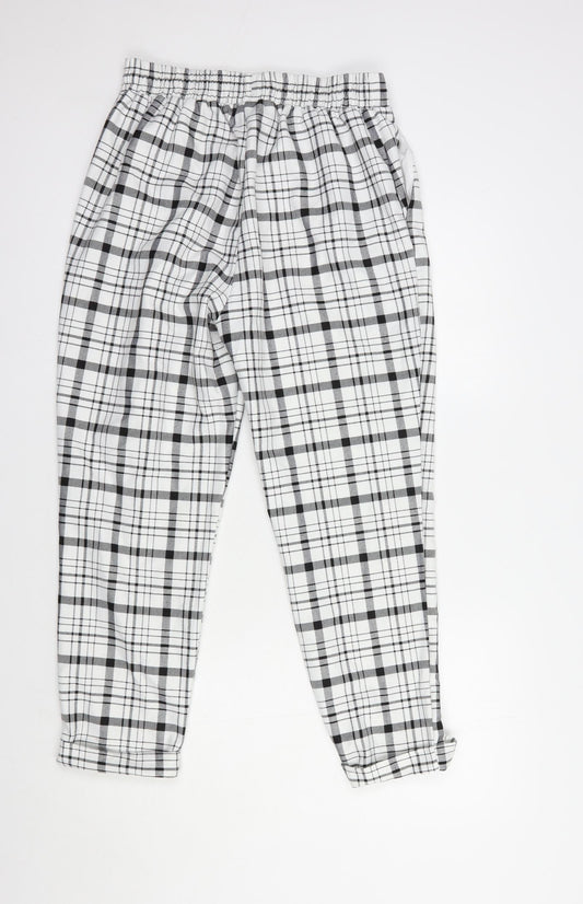 Stradivarius Womens White Plaid Polyester Trousers  Size M L25 in Regular
