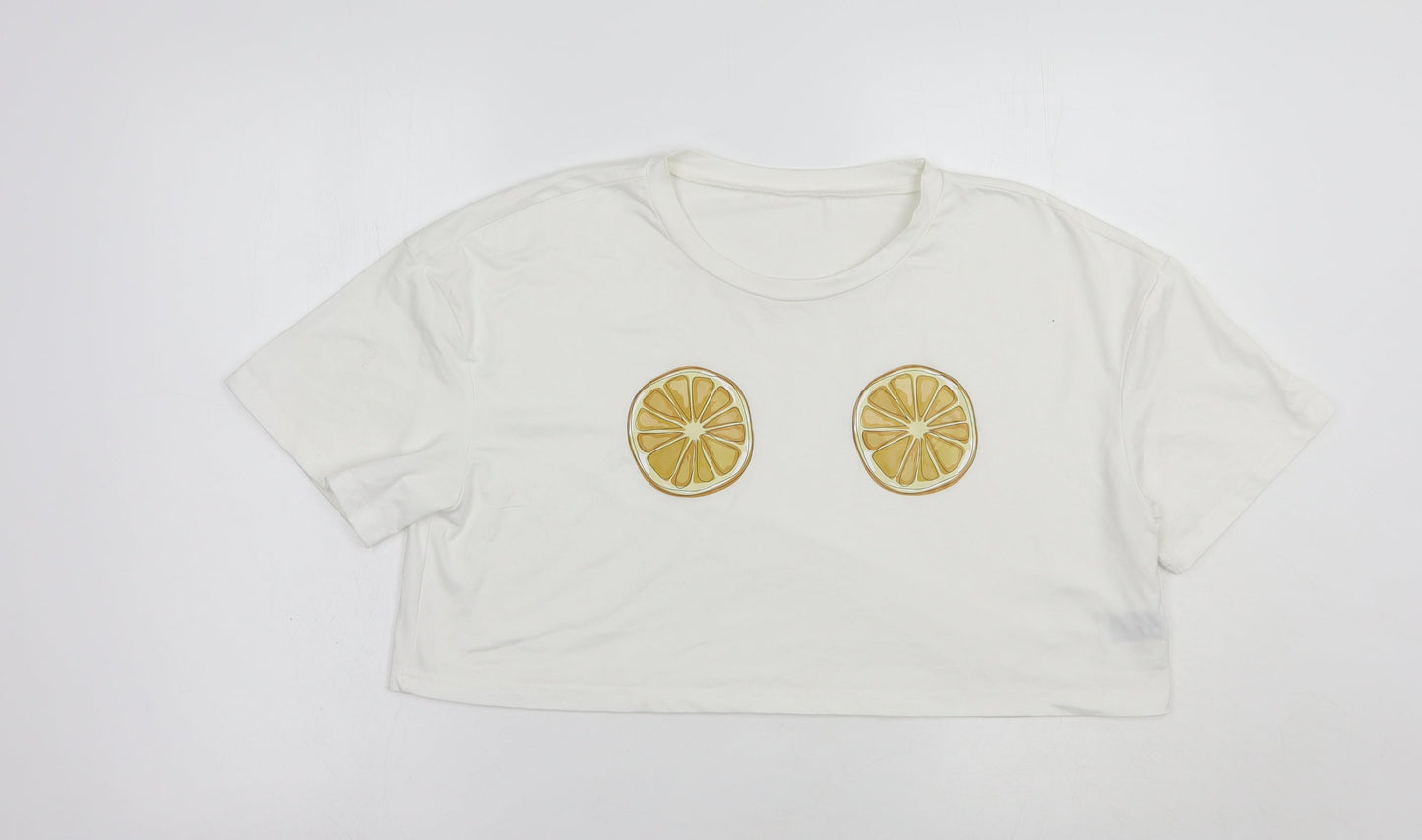 SheIn Womens White  Polyester Cropped Polo Size L Crew Neck