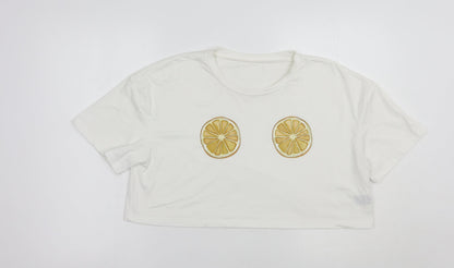 SheIn Womens White  Polyester Cropped Polo Size L Crew Neck