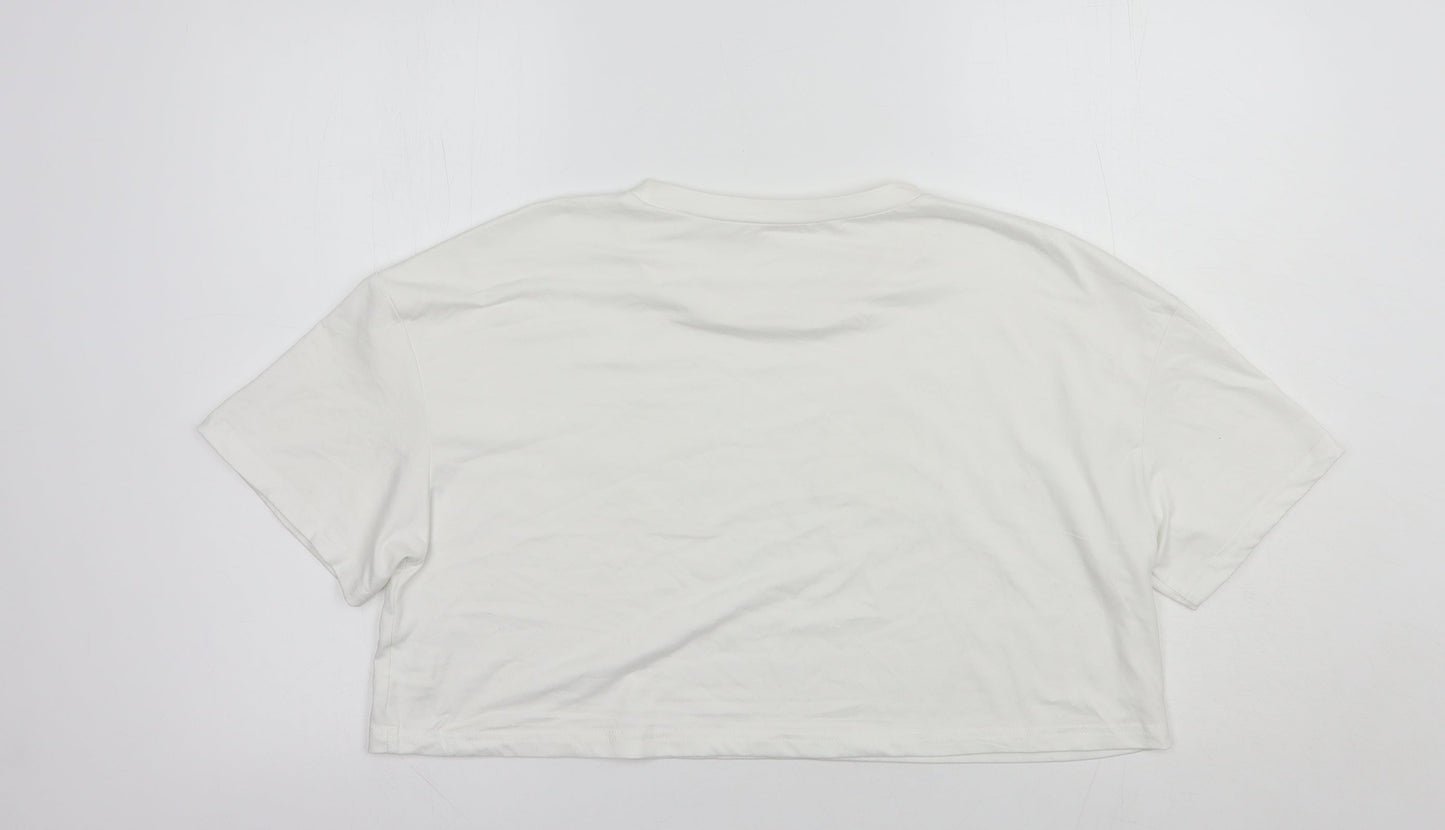 SheIn Womens White  Polyester Cropped Polo Size L Crew Neck