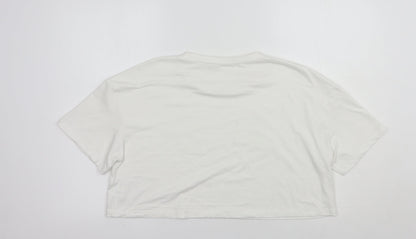 SheIn Womens White  Polyester Cropped Polo Size L Crew Neck