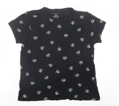 Primark Womens Black Geometric Cotton Basic T-Shirt Size XL Crew Neck