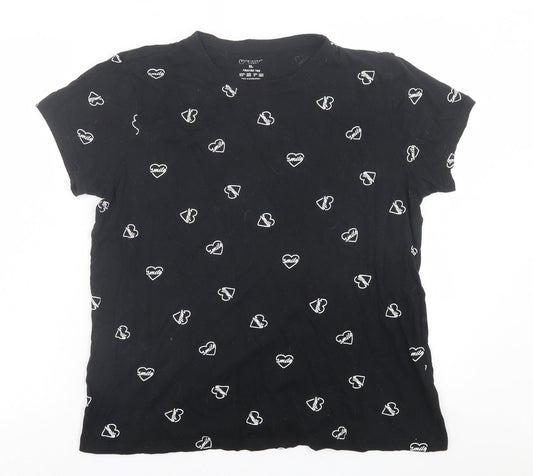 Primark Womens Black Geometric Cotton Basic T-Shirt Size XL Crew Neck