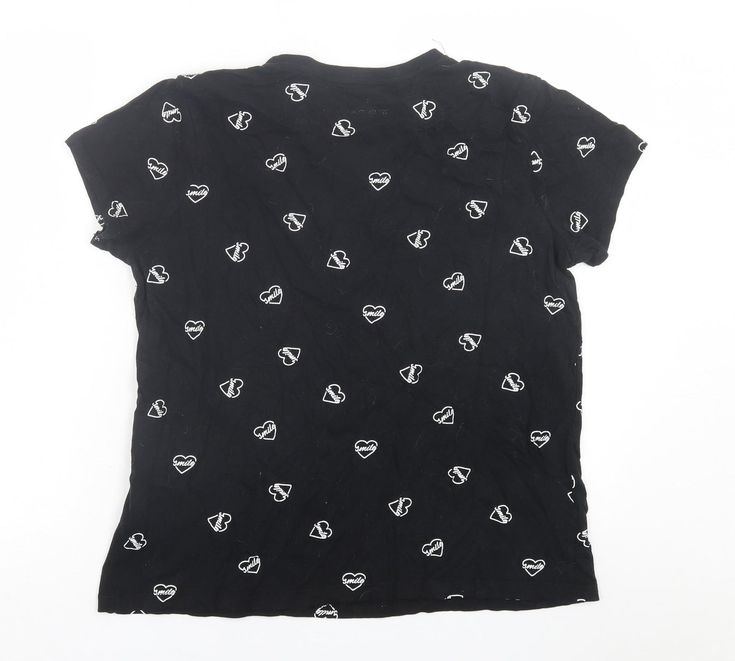 Primark Womens Black Geometric Cotton Basic T-Shirt Size XL Crew Neck