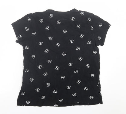 Primark Womens Black Geometric Cotton Basic T-Shirt Size XL Crew Neck