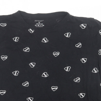 Primark Womens Black Geometric Cotton Basic T-Shirt Size XL Crew Neck