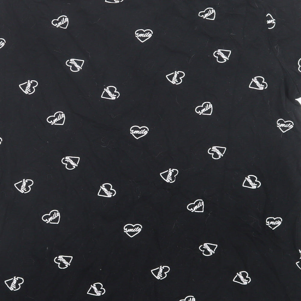 Primark Womens Black Geometric Cotton Basic T-Shirt Size XL Crew Neck